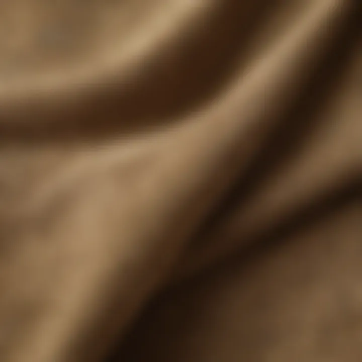 A close-up of khaki corduroy fabric showcasing its texture and durability.