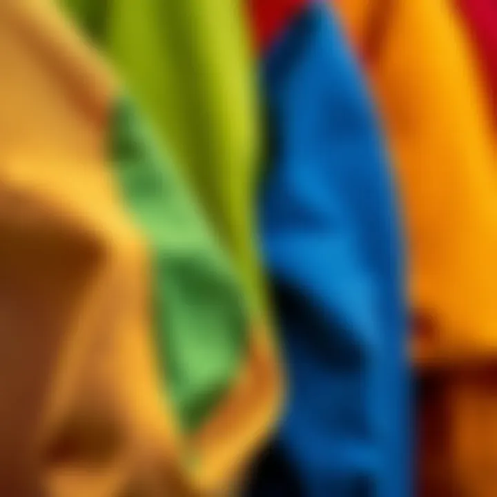 Textural Diversity in Color Blocking A close-up of different fabrics used in color block long sleeve garments.