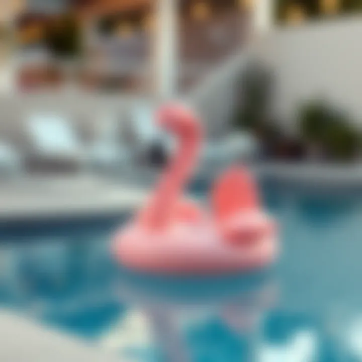 Flamingo Floating Drink Holder in a Serene Pool Stylish flamingo floating drink holder in a pool setting