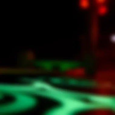 Close-up of Glowing Griptape Close-up view of glow in the dark griptape on skateboard