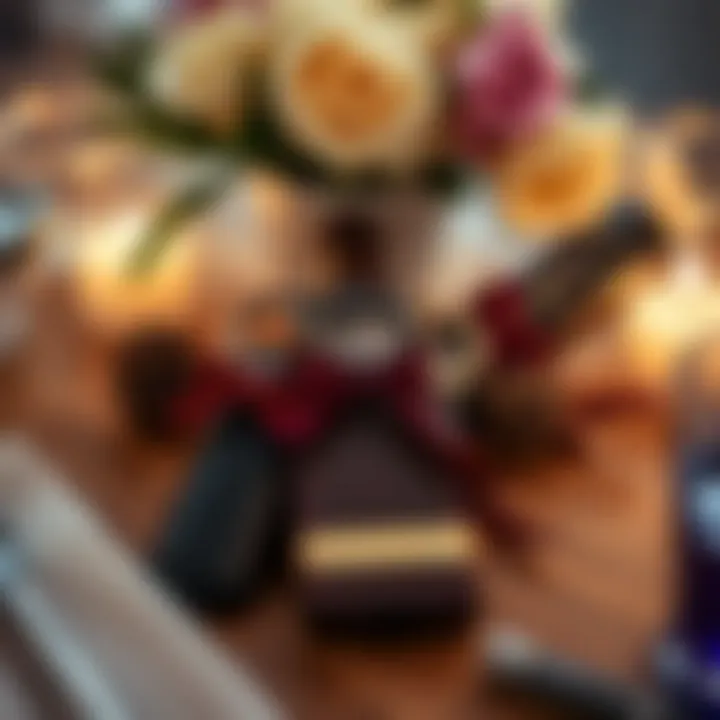 Groomsmen bottle opener keychains displayed with wedding decorations