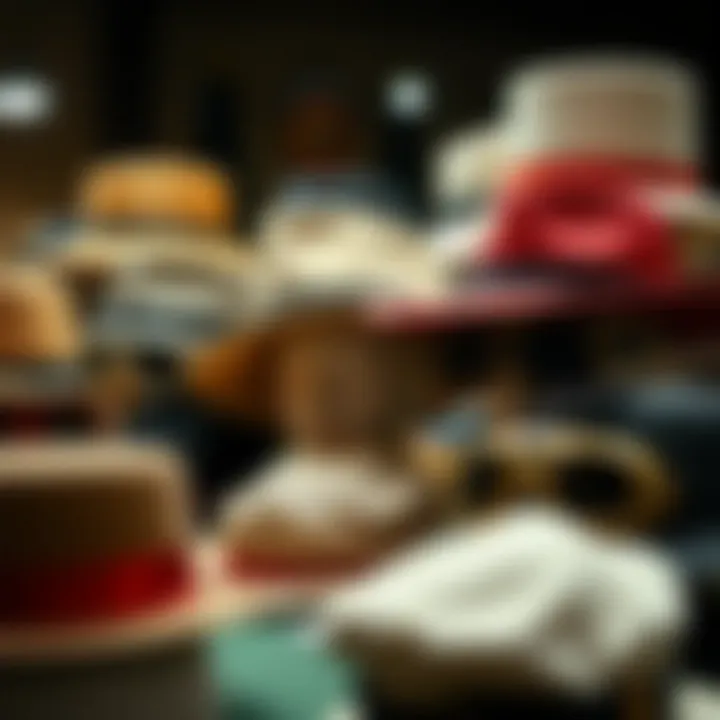 Artistic Showcase of Design Evolution An artistic arrangement of various hats and goggles highlighting their design evolution through the years.