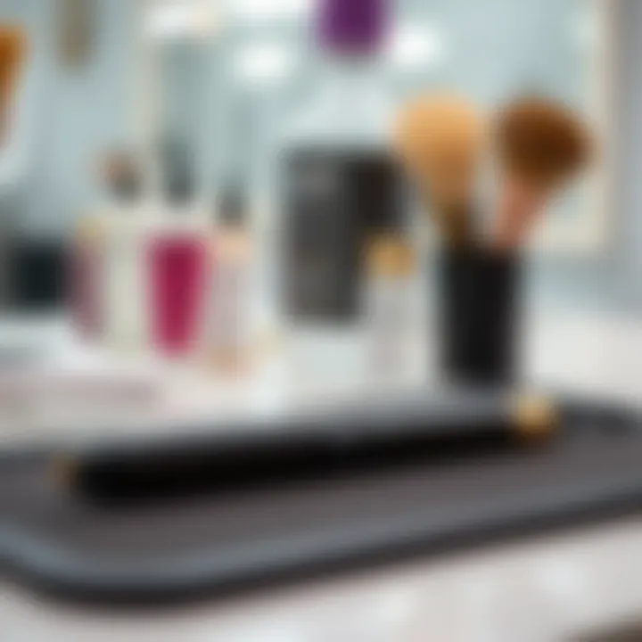 Flat iron placed on a heat resistant mat demonstrating safety