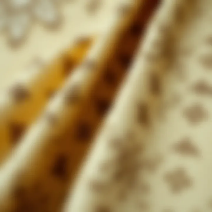 Close-up of intricate patterns on vintage-style fabric