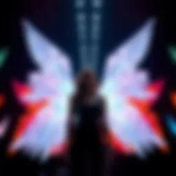 A stunning display of illuminated LED wings in a dark setting.