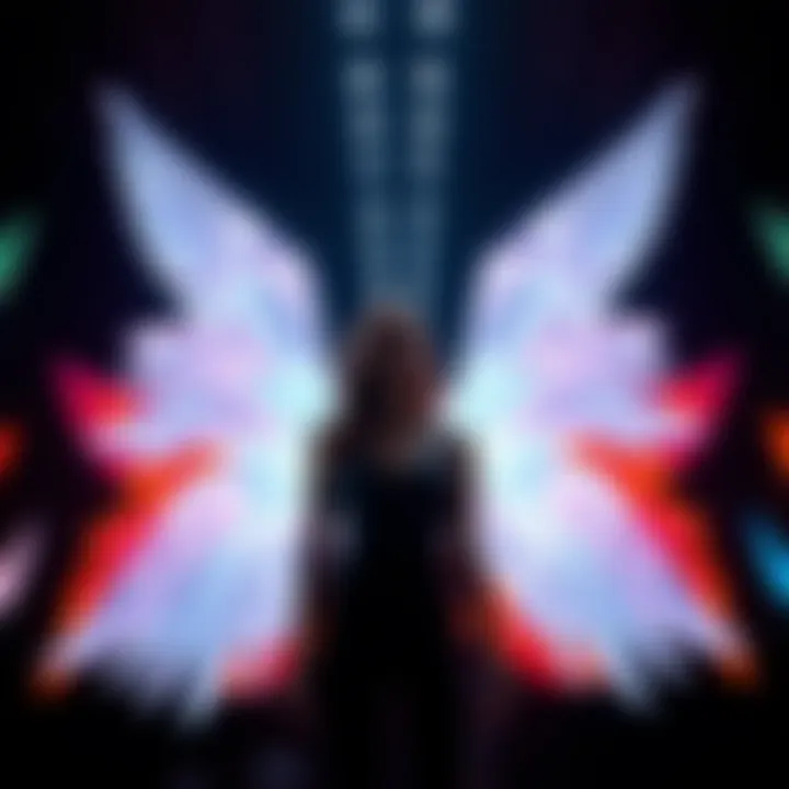 Illuminated LED Wings Showcase A stunning display of illuminated LED wings in a dark setting.