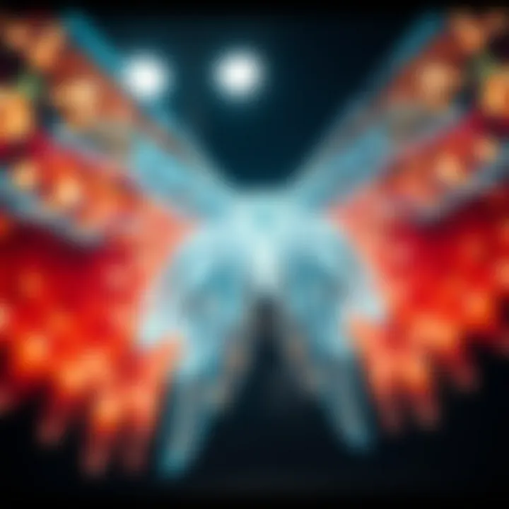 Intricate Designs of LED Wings Close-up view of intricate LED wing designs and patterns.
