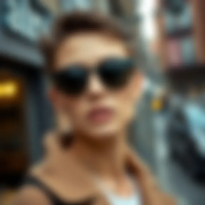 Punk Sunglasses in Urban Fashion A model wearing punk sunglasses in an urban setting