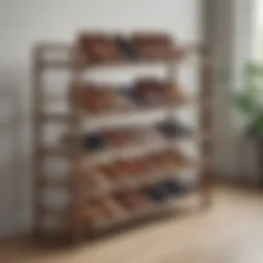 Elegant Wooden Multi-Tier Shoe Rack Sleek design of a wooden multi-tier shoe rack