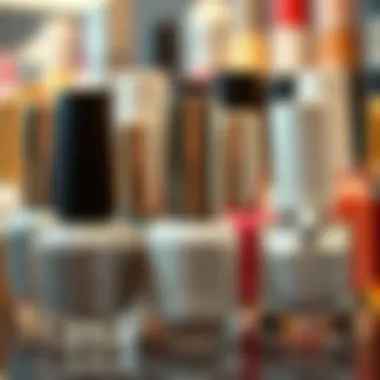 Artistic Collection of Nail Polish Colors An artistic display of various nail polish colors including platinum