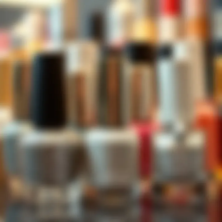 Artistic Collection of Nail Polish Colors An artistic display of various nail polish colors including platinum