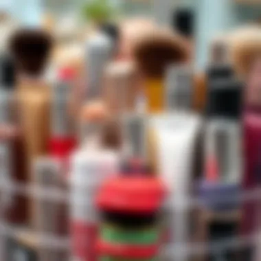 Detail view of an organized cosmetic display in motion Close-up of a rotating organizer with neatly arranged cosmetics