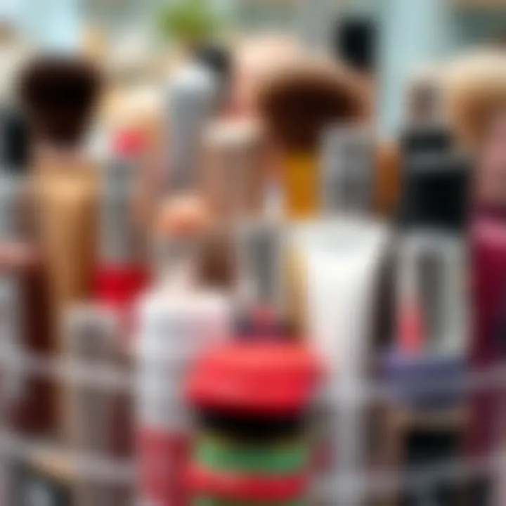 Detail view of an organized cosmetic display in motion Close-up of a rotating organizer with neatly arranged cosmetics