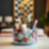 Elegant rotating cosmetic organizer displaying various beauty products