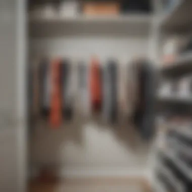 An organized closet with a hanging sock organizer integrated into the design