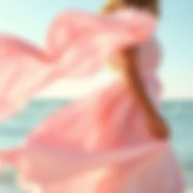 A pastel beach dress fluttering in the ocean breeze