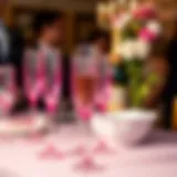 Elegant display of pink plastic champagne flutes at a festive gathering