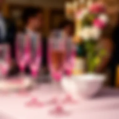 Elegant Gathering with Pink Flutes Elegant display of pink plastic champagne flutes at a festive gathering