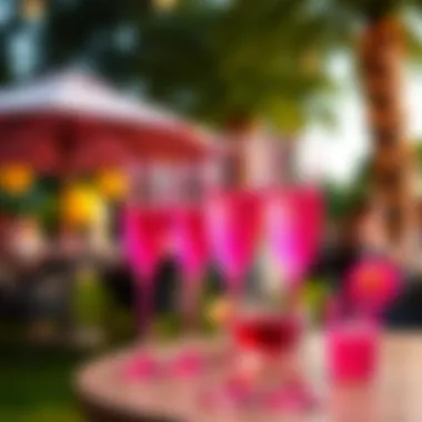 Vibrant Outdoor Celebration with Pink Flutes Pink plastic champagne flutes in a vibrant outdoor setting