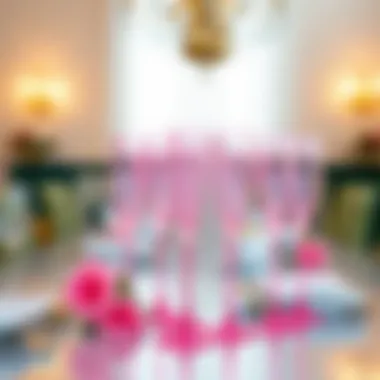 Stylish Table Arrangement with Pink Flutes Stylish pink plastic champagne flutes arranged on a table