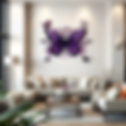 Elegant purple butterfly wall art enhancing a modern living room