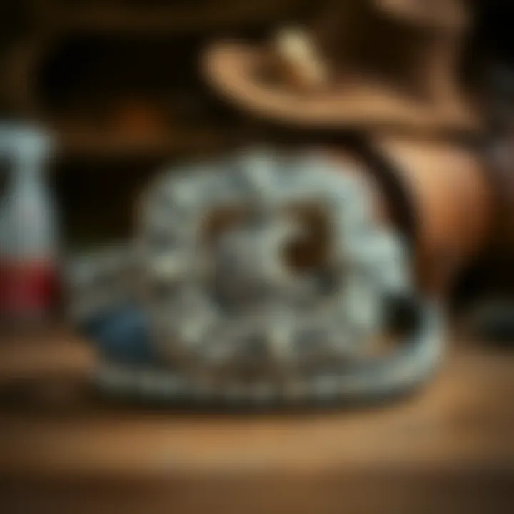 A historical representation of cowboy culture featuring traditional rhinestone belts