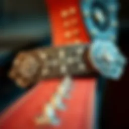 A close-up view of a rhinestone cowboy belt showcasing intricate designs