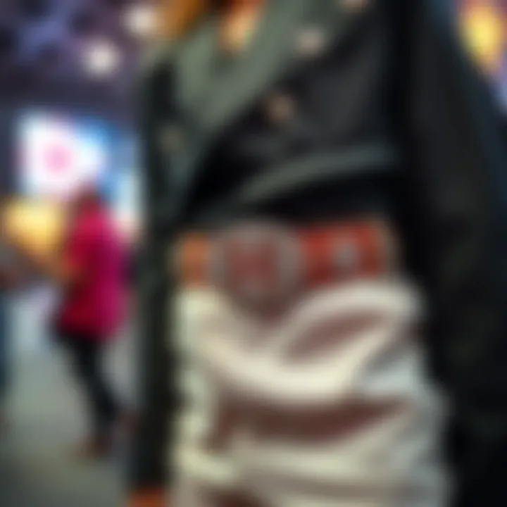 A stylish individual wearing a rhinestone cowboy belt at a modern event