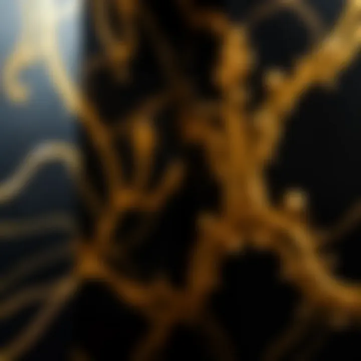 Rich textures and patterns in black and gold design