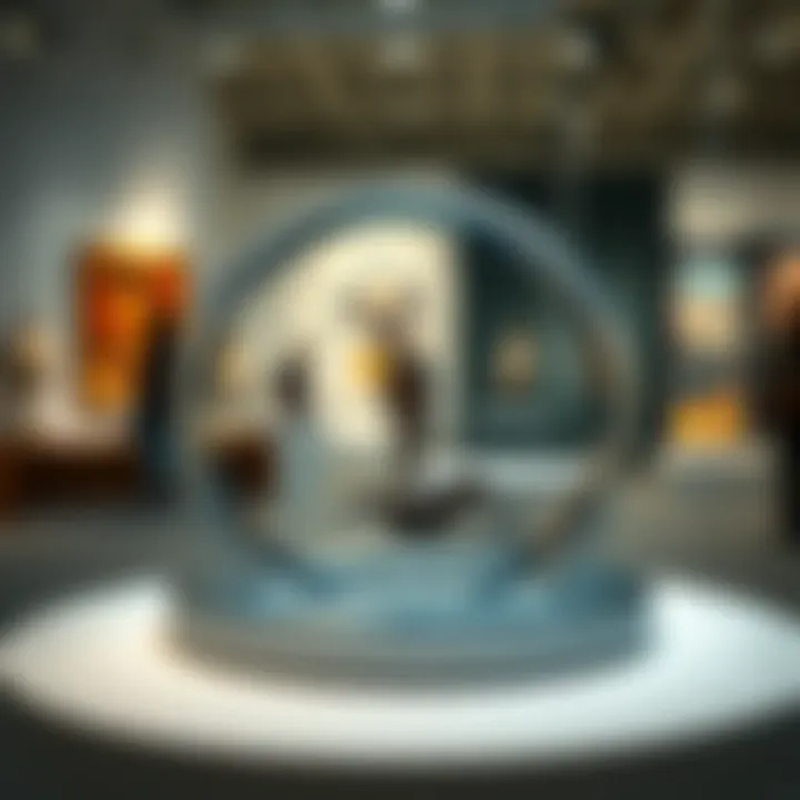 Art Showcase with Rotating Plate Innovative rotating plate highlighting unique art pieces at an exhibition