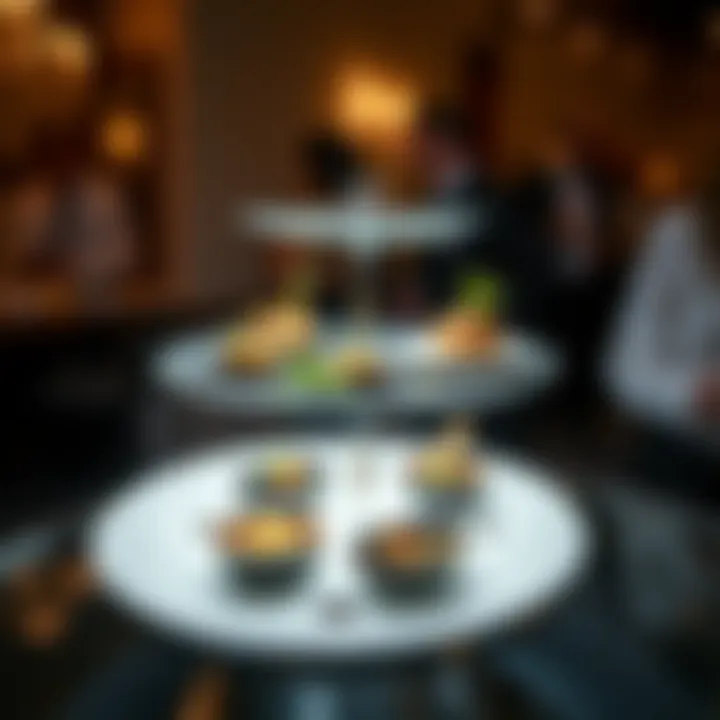 Gourmet Food Presentation on Rotating Plate Dynamic rotating display plate featuring gourmet food presentations at an event