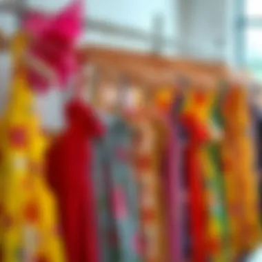 A collection of vibrant short sun dresses displayed on a clothes rack
