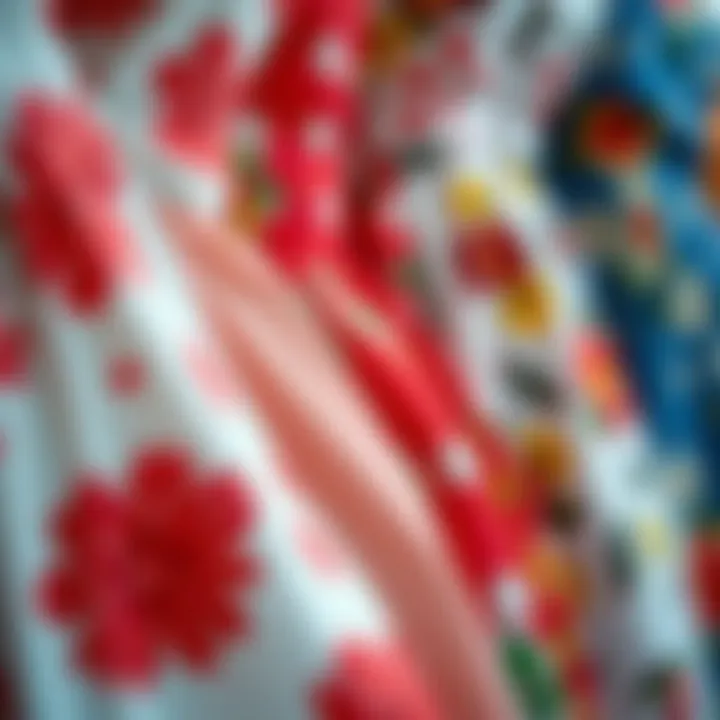 Close-up of various fabric patterns used in sun dress designs