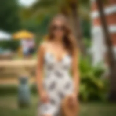 A trendy short sun dress styled with accessories in an outdoor setting