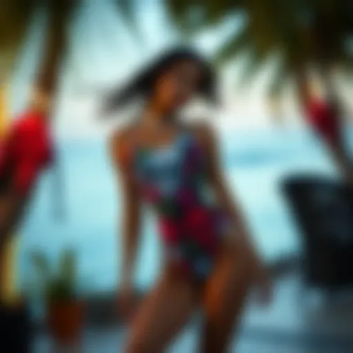 Aesthetic skull tankini design featuring vibrant colors.