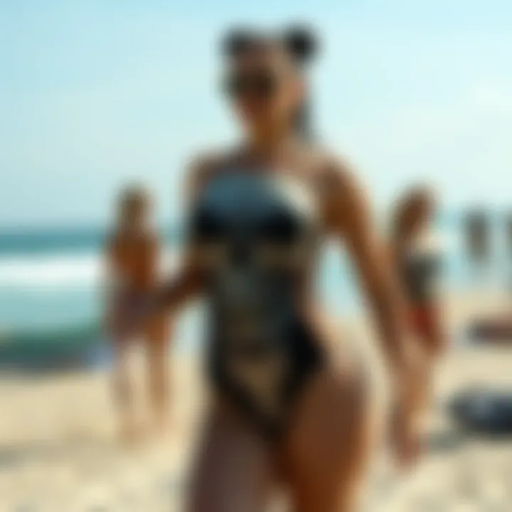 Fashionable Skull Tankini at the Beach Stylish skull tankini on display at a beach setting.