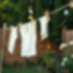 Elegant standalone clothesline in a garden setting