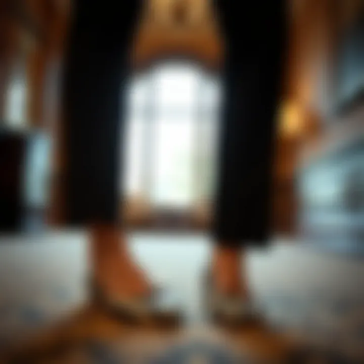 Formal Attire with Striped Shoes Elegant setting featuring striped flats paired with formal attire