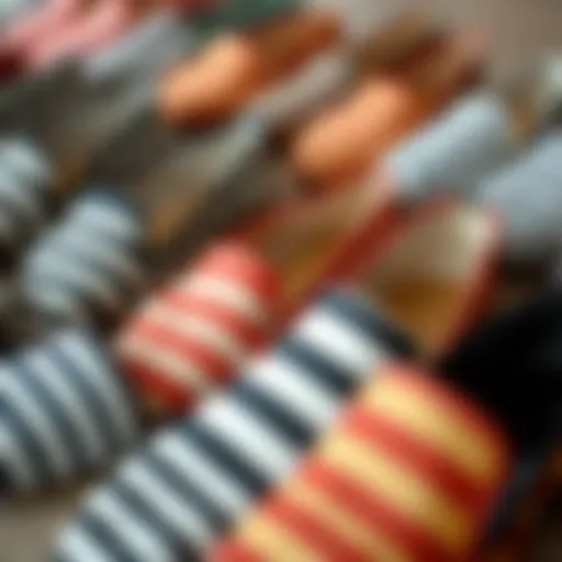 A collection of striped shoe flats showcasing diverse patterns and colors