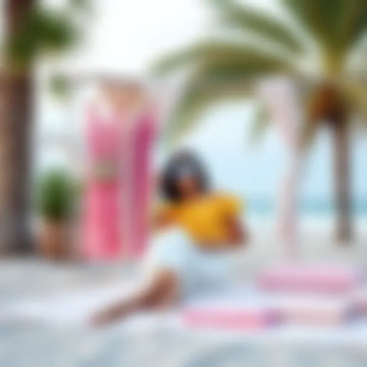Stylish beach setup featuring pastel dresses on display