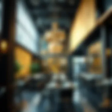 Stylish urban venue with black and gold accents