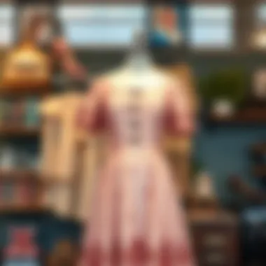 Stylish vintage-inspired dress on a mannequin against a vintage backdrop