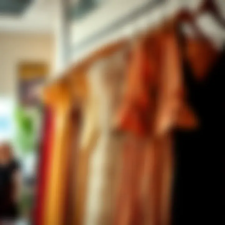 Collection of sustainable vintage-inspired dresses hanging in a stylish shop