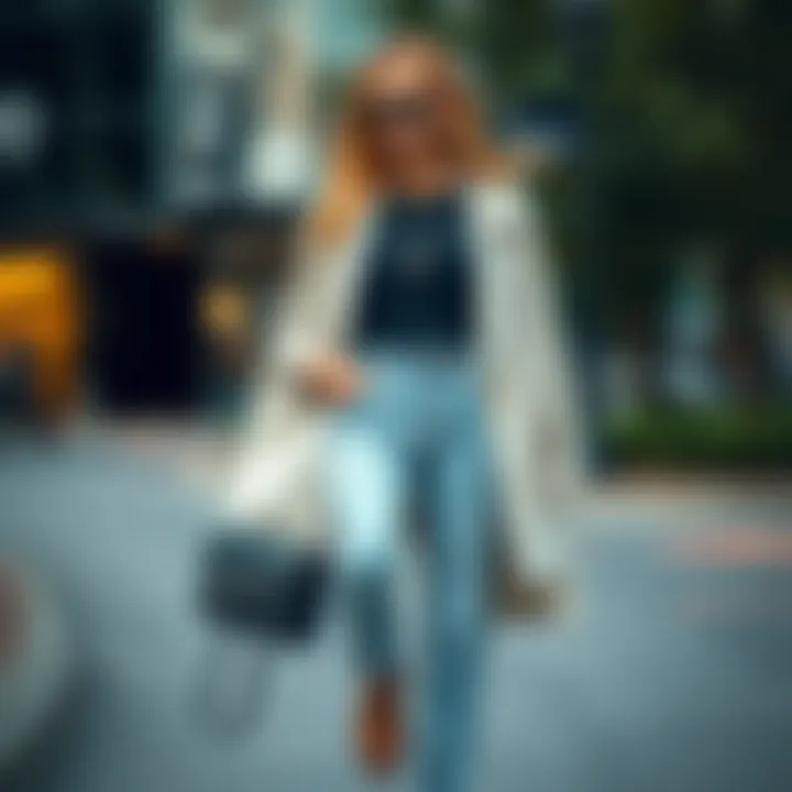 Stylish Outfit Featuring Tapered Light Wash Jeans A fashion-forward outfit featuring tapered light wash jeans styled with contemporary accessories.