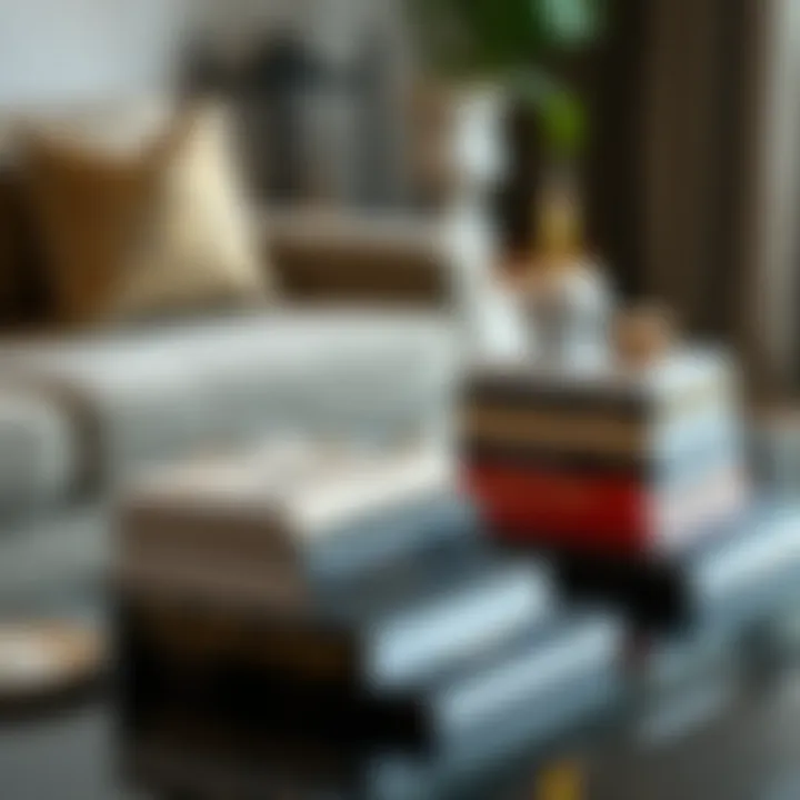 Books as Decorative Elements on Coffee Tables An elegant coffee table adorned with artfully stacked books and stylish decorative elements