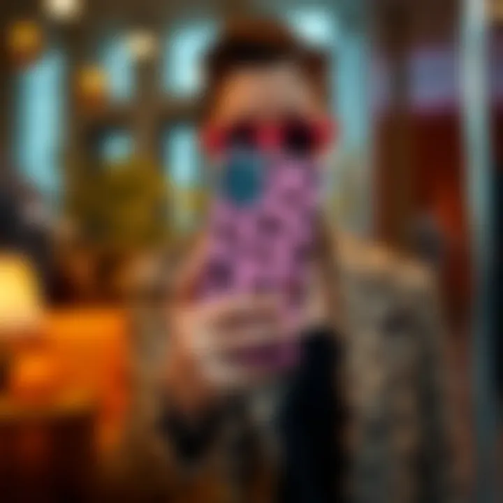 Fashion Forward with Pink Cheetah Print A stylish individual holding a pink cheetah print phone case against a fashionable backdrop