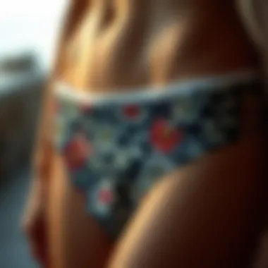 An artistic close-up of unique thong bikini fabric patterns