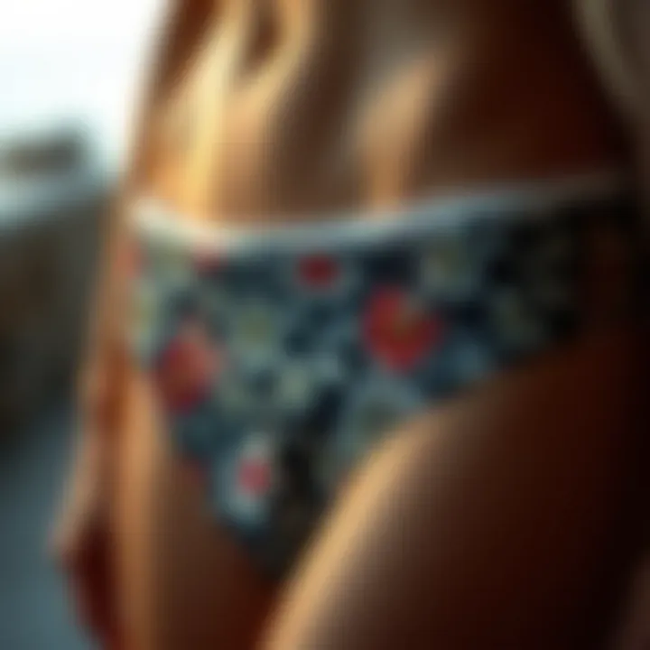 An artistic close-up of unique thong bikini fabric patterns