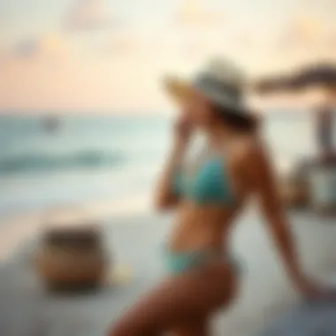 A serene beach scene highlighting sustainability in swimwear