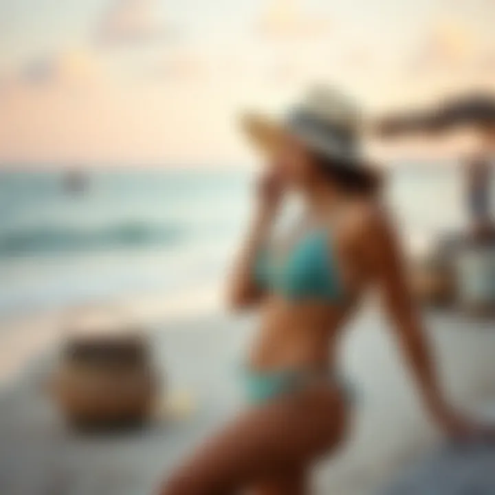 A serene beach scene highlighting sustainability in swimwear